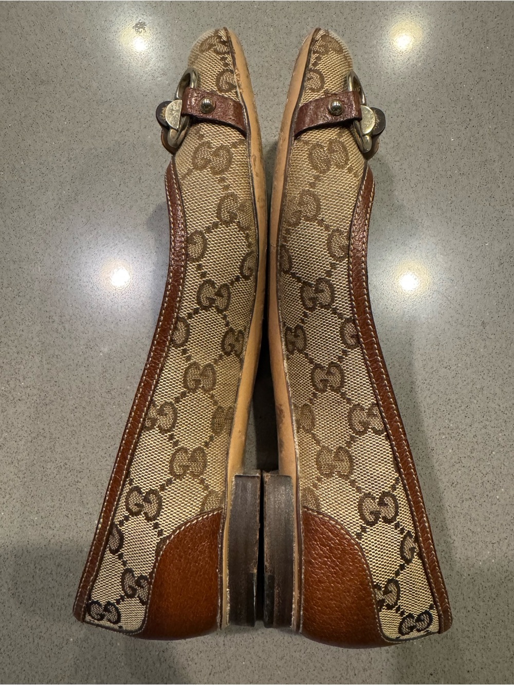 Gucci Bamboo Horsebit Monogram Beige Flats with box and dust covers - Picture 6 of 11